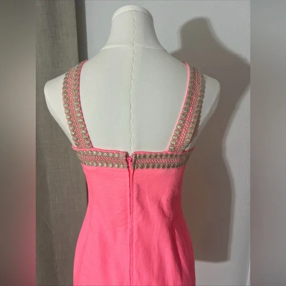 Women’s Preppy Lilly Pulitzer Ena Shift Dress Pink Size 00 Gold Embellishments - Picture 5 of 6